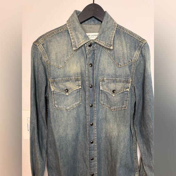 Saint Laurent  YSL Denim shirt/ made in Italy $1100 XS - Picture 6 of 16